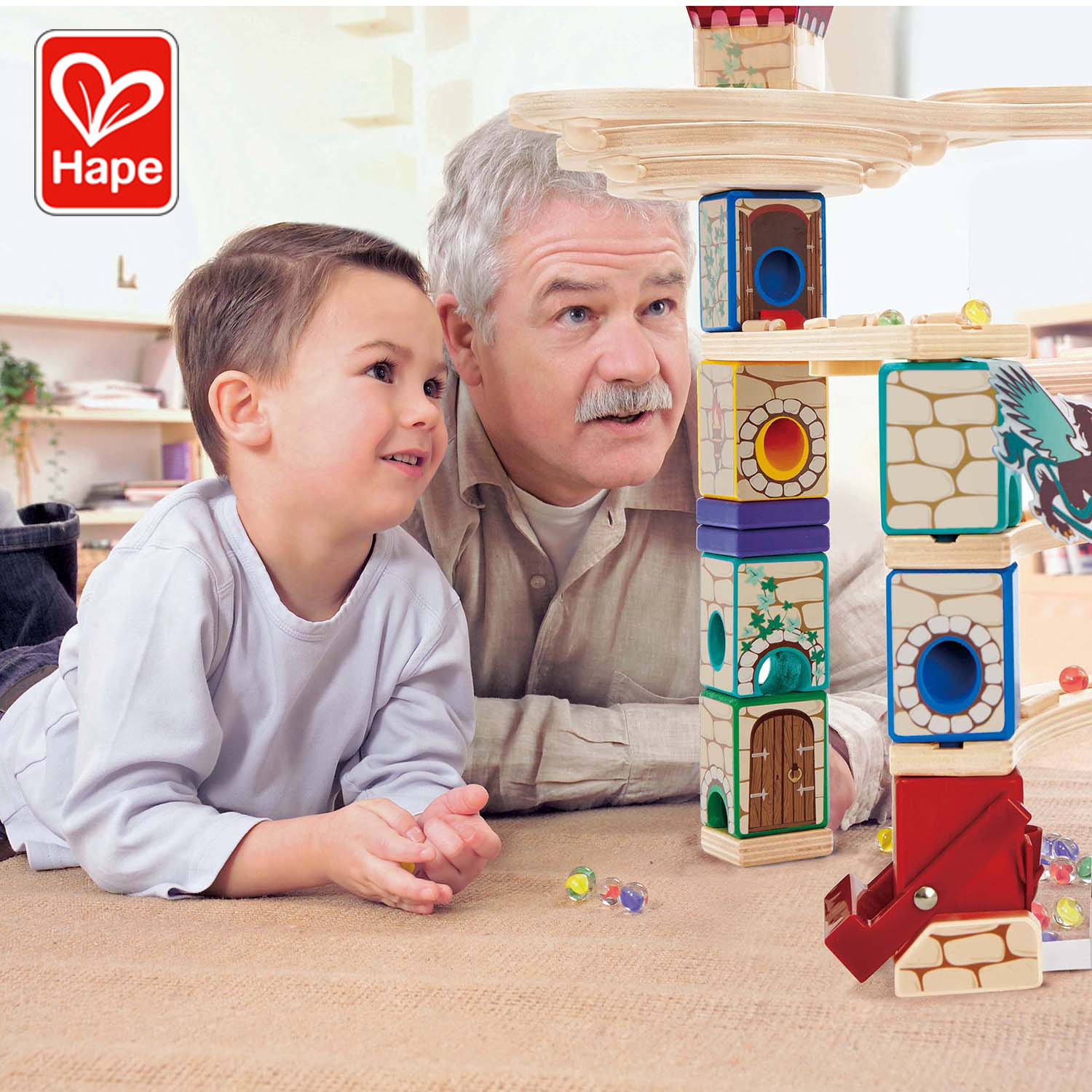 hape中世纪拼搭建筑滚珠轨道玩具