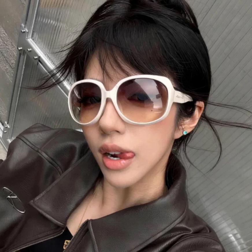 欧美辣妹风白色y2k古早款大框遮脸蛤蟆镜太阳镜偏光拍线墨镜女潮