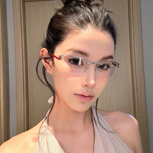 金属银色半框猫眼素颜欧美眼镜