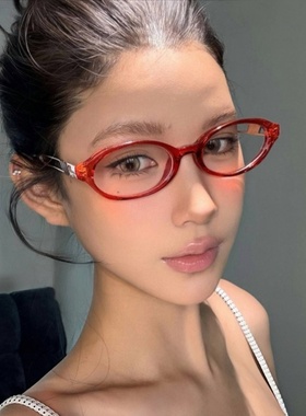 复古椭圆猫眼红色Y2K千禧欧美辣妹风眼镜装饰女配度数近视平光镜