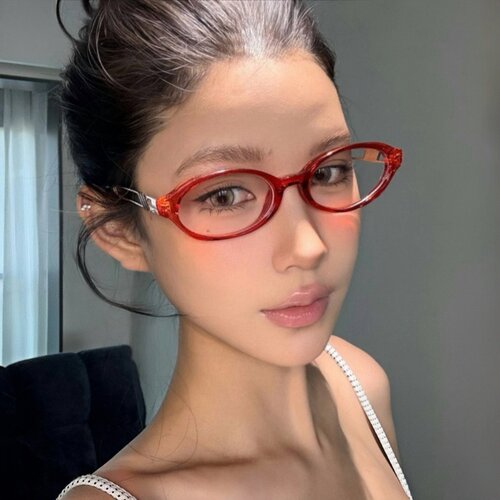 复古椭圆猫眼红色千禧欧美眼镜