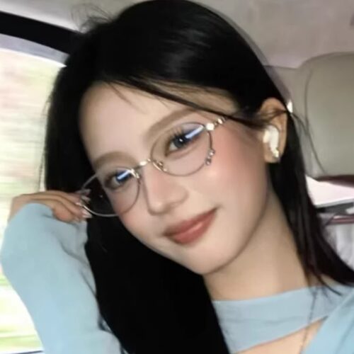 韩版眼镜金属银色椭圆形猫眼镶钻