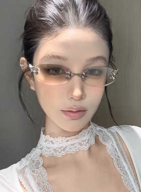 无框椭圆金属高级网感水银色墨镜