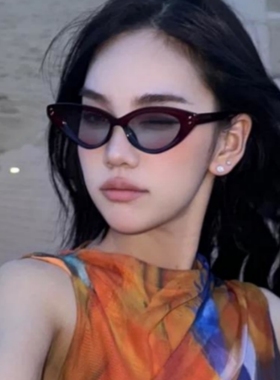 欧美复古三角猫眼红色凹造型墨镜