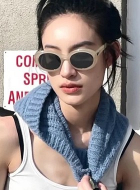 椭圆茶色gm太阳眼镜女款大脸显瘦