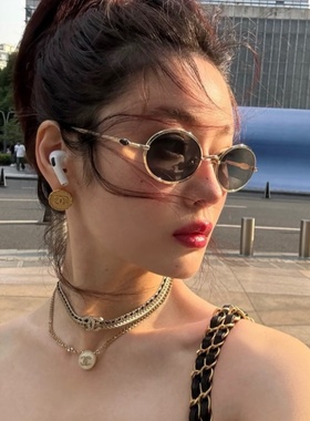 复古金属椭圆书呆子高级网感墨镜