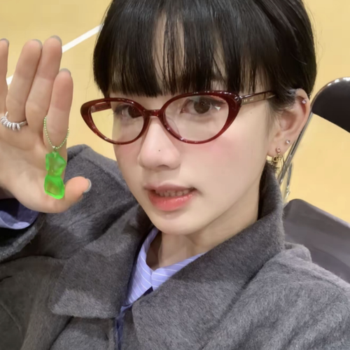 日系复古红色猫眼眼镜学生方圆脸