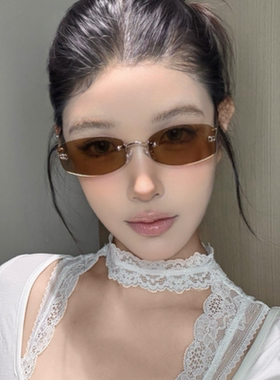 欧美老钱风无边框方形茶色太阳镜