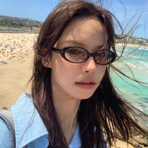 韩系复古椭圆猫眼茶色太阳眼镜女