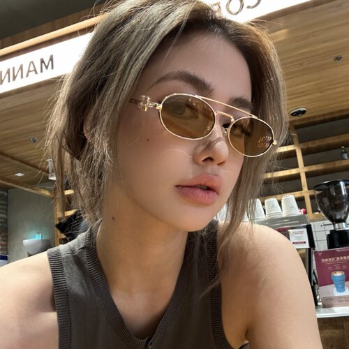 金属椭圆猫眼欧美风辣妹茶色墨镜