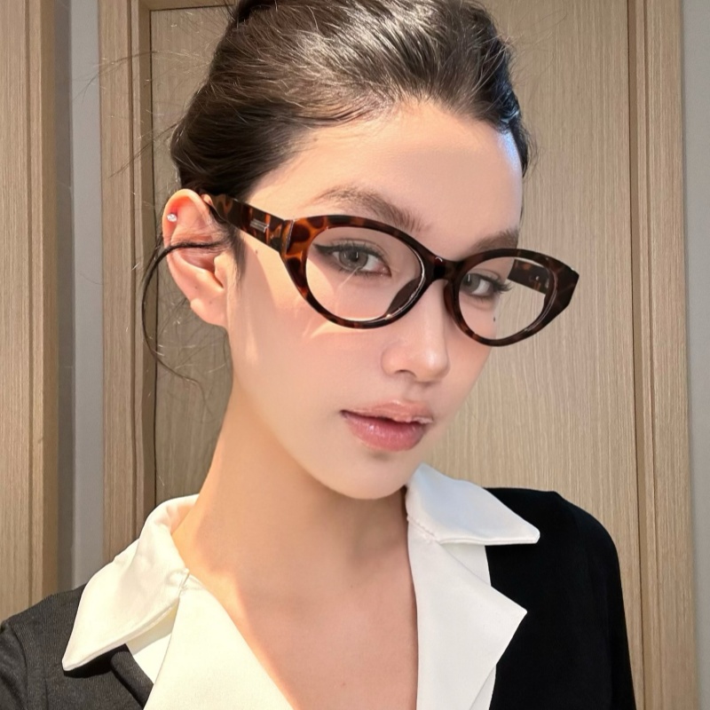 复古椭圆猫眼豹纹素颜神器眼镜