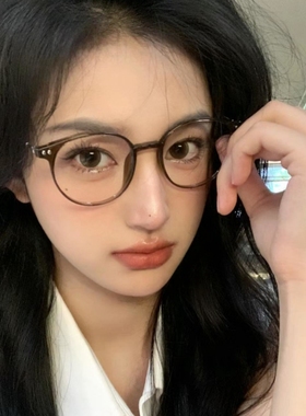 复古透明冷茶色眼镜女款近视可配度数超轻圆形灰色眼睛框镜架素颜
