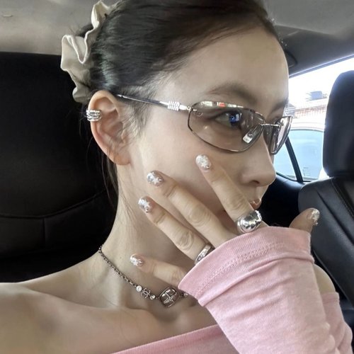 复古金属椭圆无框水银色Y2K墨镜