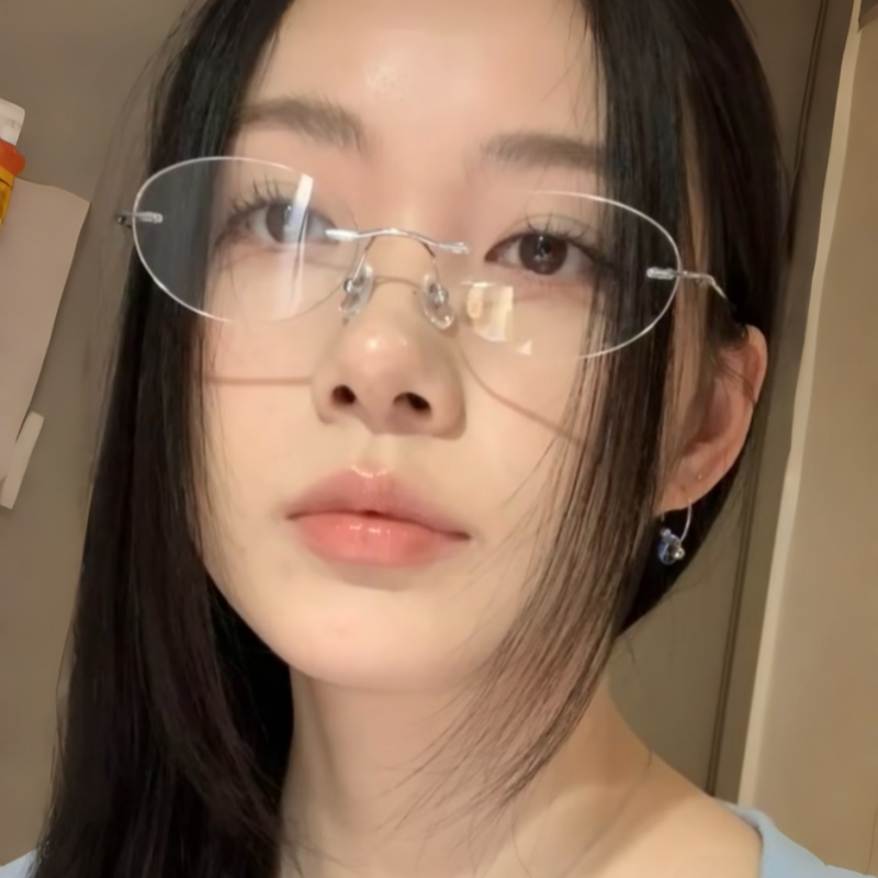 复古椭圆形无框银色猫眼韩版纯欲眼镜防蓝光可配度数近视平光镜女