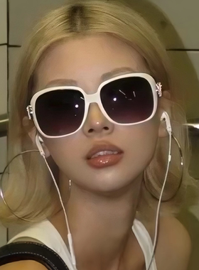 复古蛤蟆镜白色大框遮脸Y2K千禧