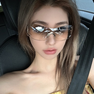 欧美复古无边框连体水银大框墨镜