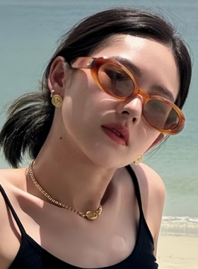 复古小椭圆gm墨镜女潮豹纹方圆脸猫眼凹造型海边太阳眼镜网红小脸