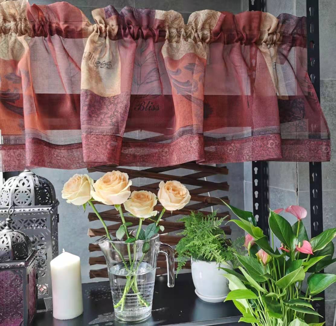 智慧格欧式复古咖啡半帘外贸成品小窗帘厨帘半门帘短帘子窗纱