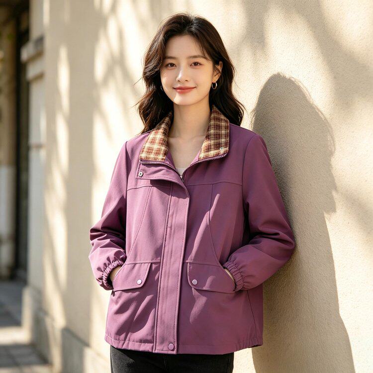 中老年女春秋款洋气短款风衣外套