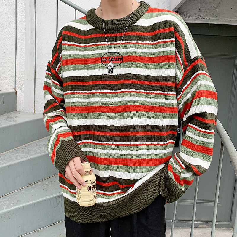 New color contrast striped sweater for men's fashion Pullover Sweater in autumn and winter