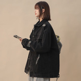 秋季美式高街复古破洞牛仔外套女夹克潮流宽松百搭上衣JK60P95，男装工装外套，电商B203