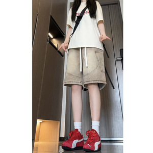 夏季新款美式高街多口袋牛仔短裤女生潮流宽松直筒五分裤 2533图片