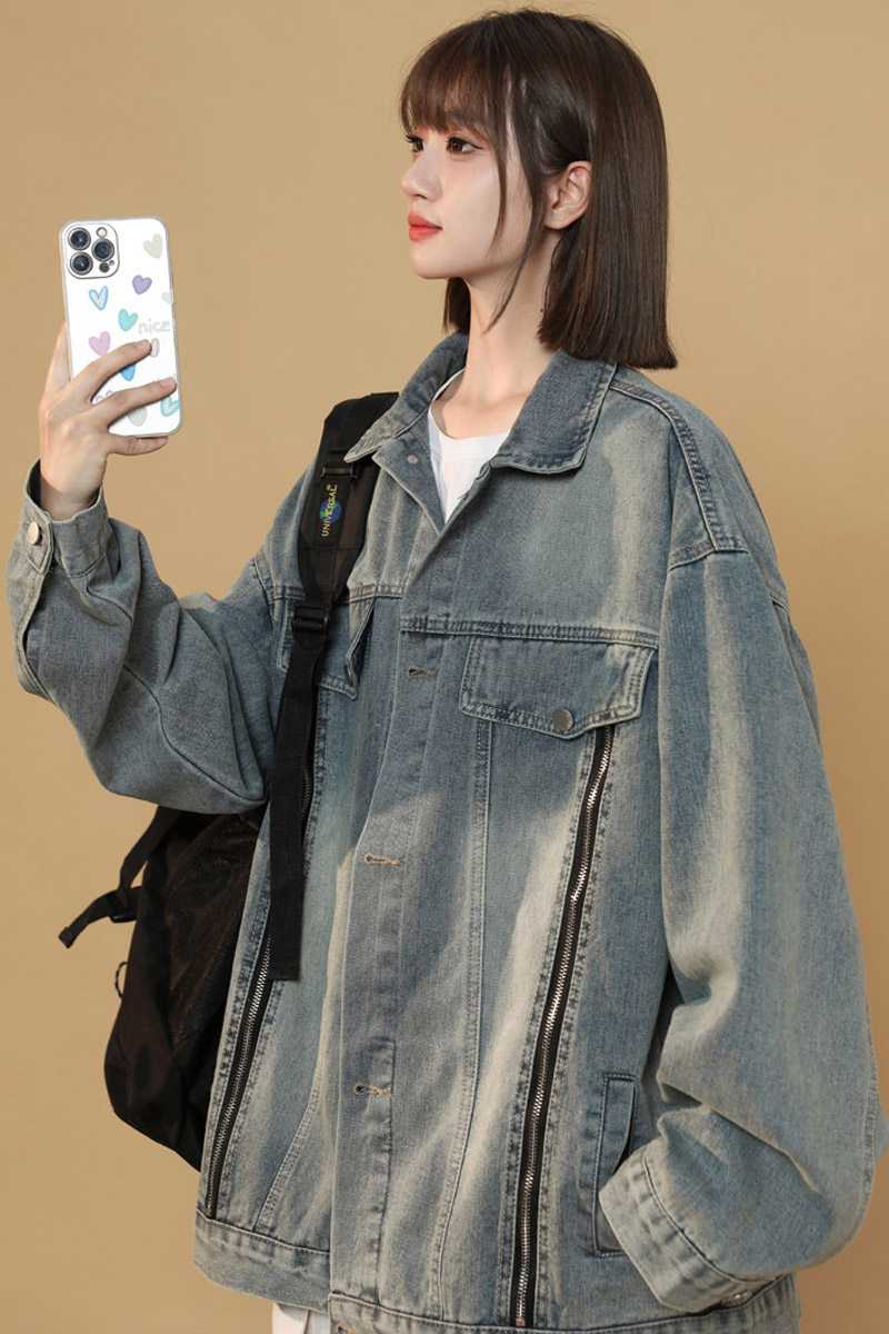 2025秋季新款渐变牛仔双拉链设计夹克女外套潮流JK37P95,男装工装外套,电商B203