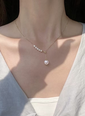 天然淡水珍珠项链字人鱼泪锁骨链