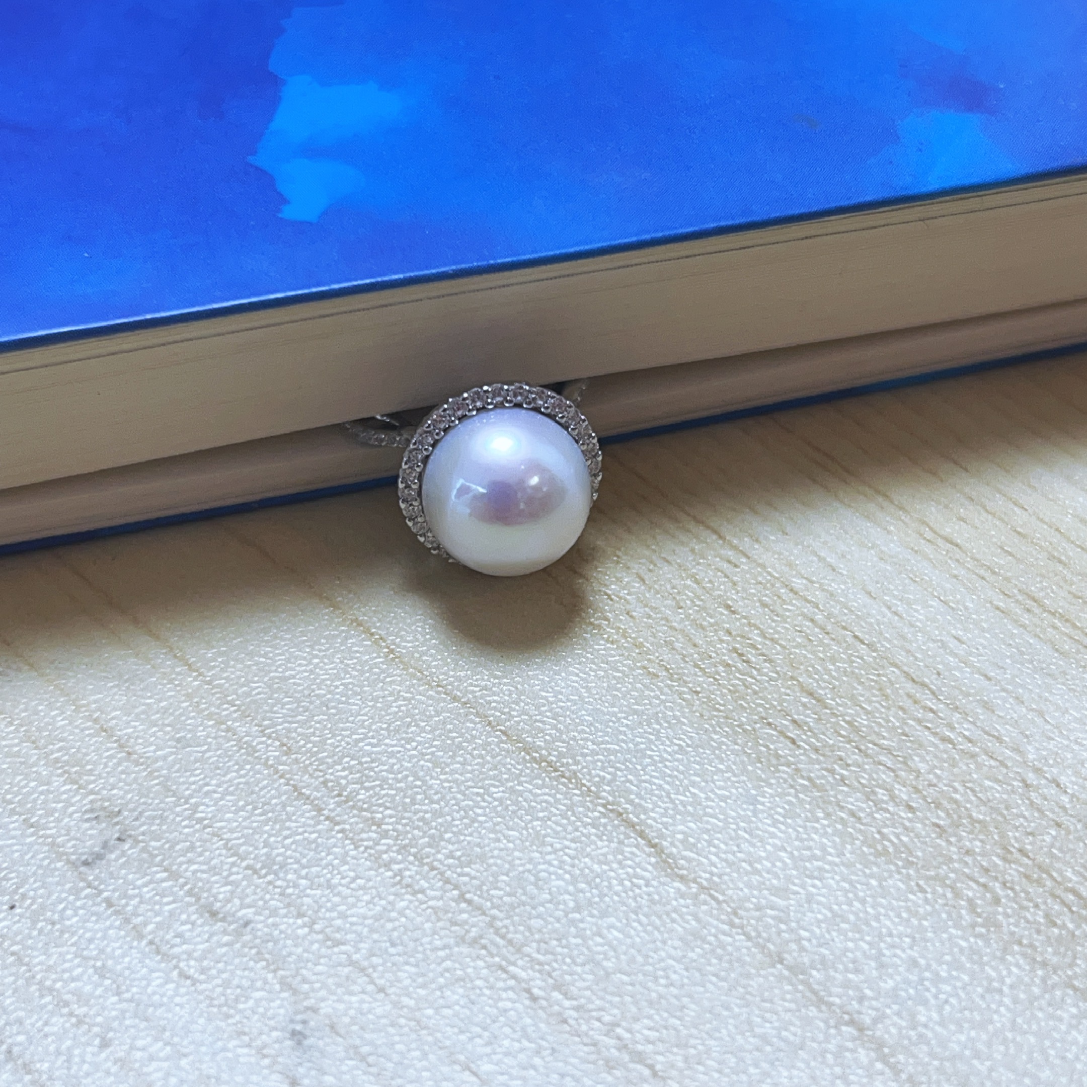 天然淡水爱迪生珍珠戒指太阳花925纯银镶嵌锆石简约大气