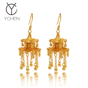 国风精致灵动亭台楼阁宫灯耳环宫廷风花丝镂空金珠流苏耳钩耳坠