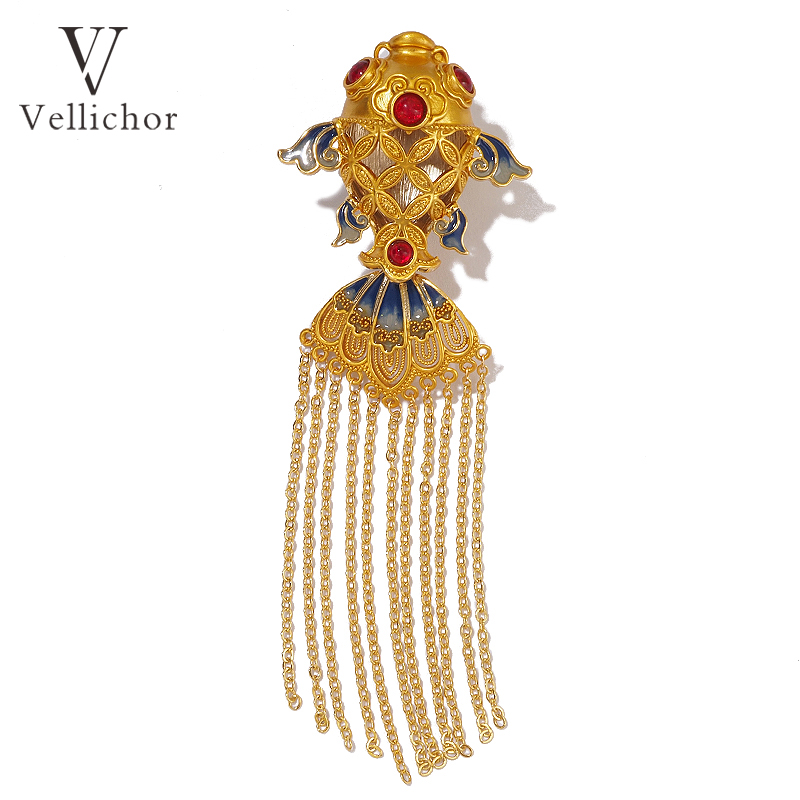 国风珠宝款金色锦鲤胸针女复古流苏别针配饰