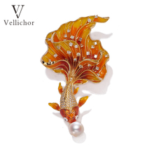 新款金色凤尾锦鲤珍珠胸针女复古优雅轻奢别针气质高级感配饰