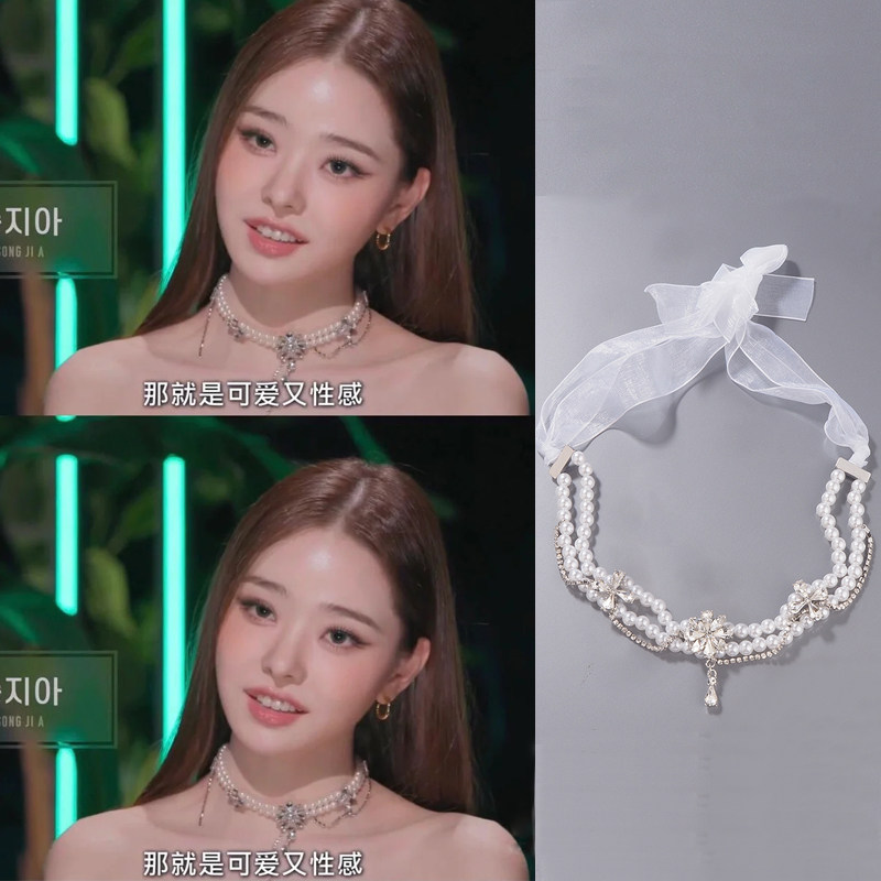 单身即地狱宋智雅吊灯花珍珠项链女韩国气质个性性感锁骨链颈链