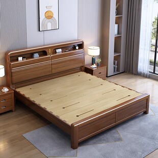 政府补贴中式 全实木床胡桃木床1.8m榫卯满铺双人床1.5米大床婚床