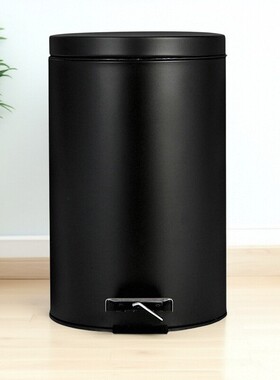 黑色圆形脚踏垃圾桶哑光家用厨房客厅卫生间带盖清洁桶3L5L7L12L