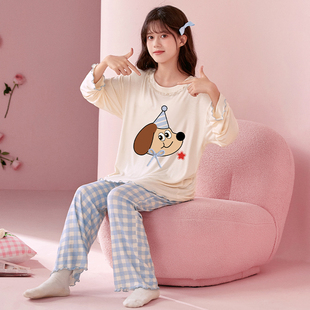女童睡衣莫代尔长袖 甜美可爱少女圆领家居服韩版 宽松套装