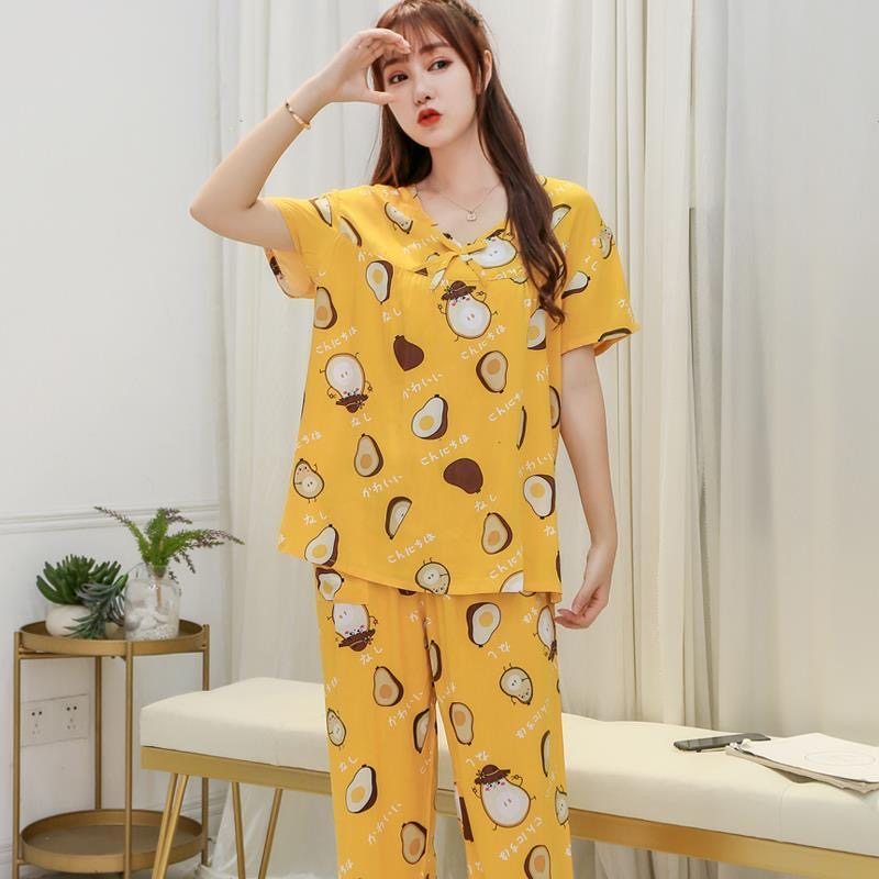 卡通短袖套头长裤薄款印花甜美夏季棉绸人造棉套装家居服睡衣,女士内衣/男士内衣/家居服,睡衣/家居服套装,淘宝优惠券,粉丝福利购,淘宝优惠卷