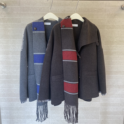 SHORT SENTENCE围巾领呢外套25年秋冬25AWCTO3-BR60/GY32——4800