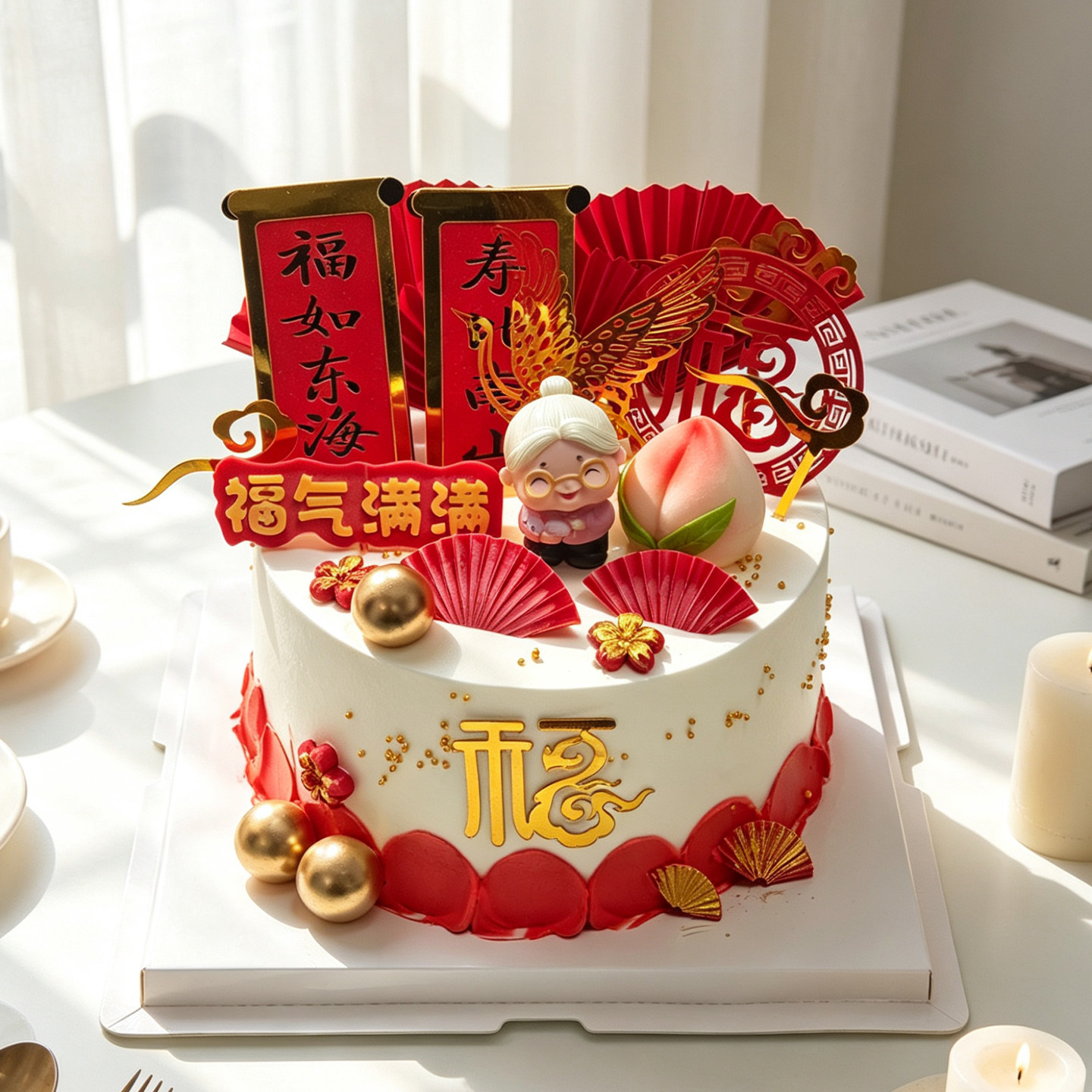 欧贝寿婆祝寿动物淡奶油新鲜水果生日定制蛋糕上海苏州同城配送