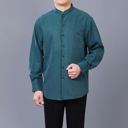 百福龙中国风立领长袖衬衫