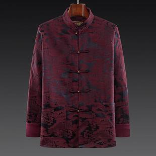 唐装 中国风男士 上衣 春秋外套中老年唐装 百福龙服饰高档桑蚕丝连袖