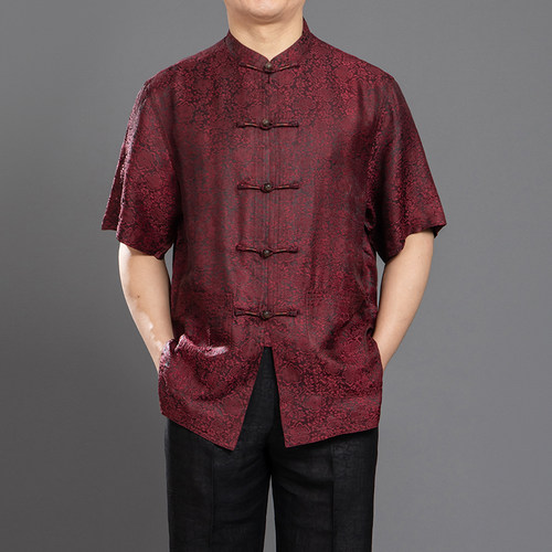 桑蚕丝香云纱百福龙男士唐装夏装