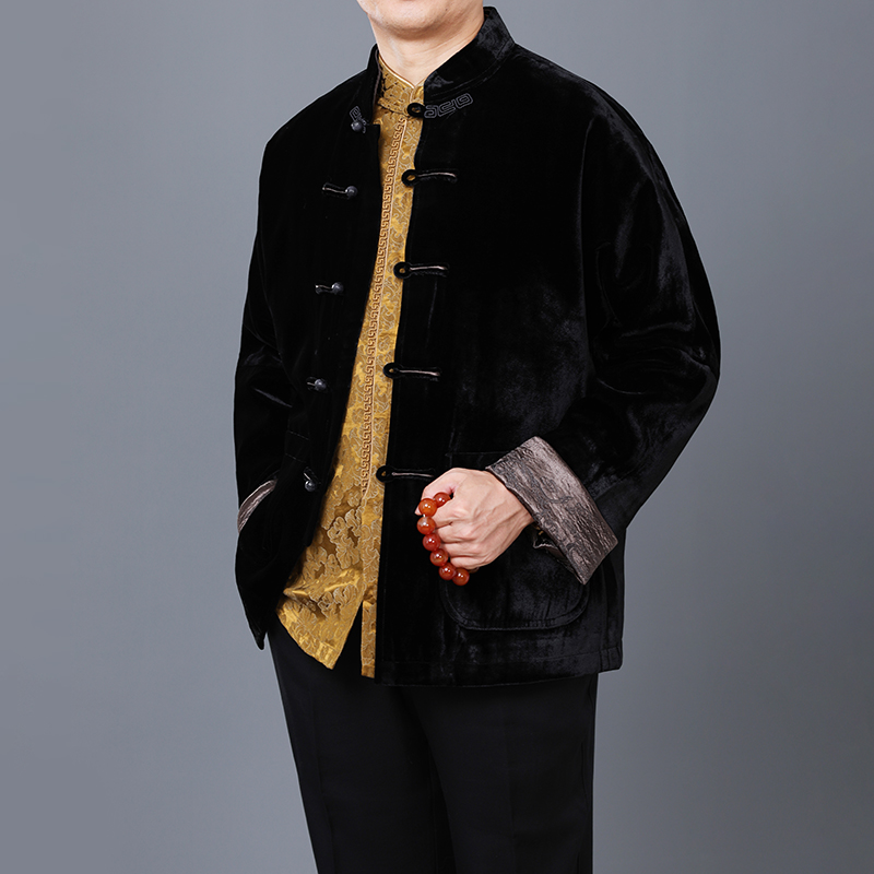 百福龙高档真丝绒男唐装秋装外套