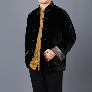 新款 秋装 真丝绒中式 无肩连袖 外套 百福龙高档桑蚕丝绒男士 男装 唐装