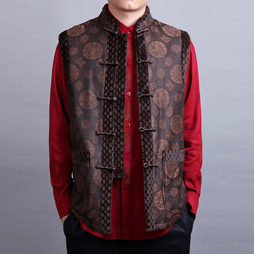 香云纱加棉马甲冬季大码坎肩唐装