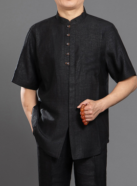 百福龙高档超薄蚕丝男士唐装夏装高档香云纱爸爸生日唐装男装套装