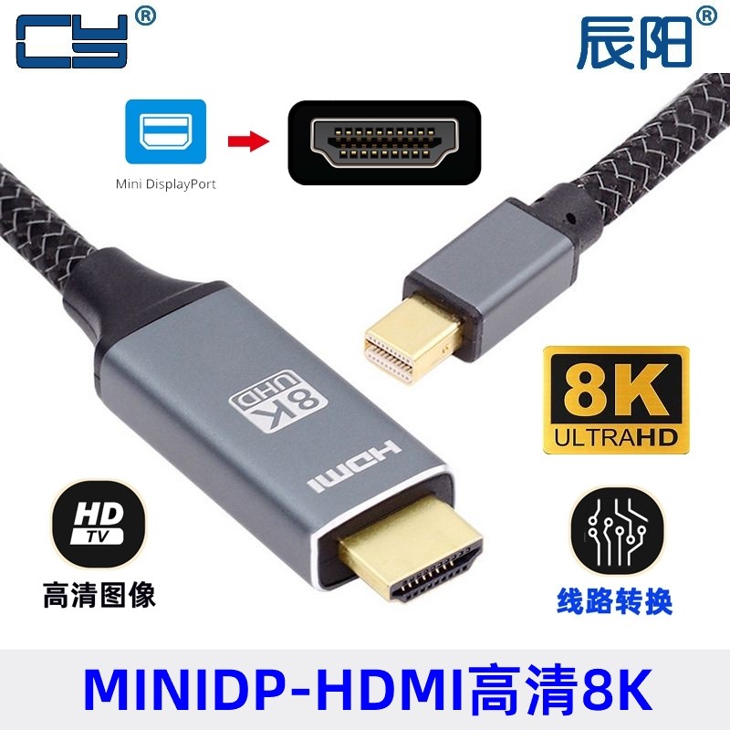辰阳 Minidp1.4转hdmi2.1版高清转换连接线转接雷电口8K适用Mac
