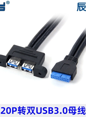 U3-043 20pin转usb 3.0 主板20pin转2port 外接转换可锁面板0.5米