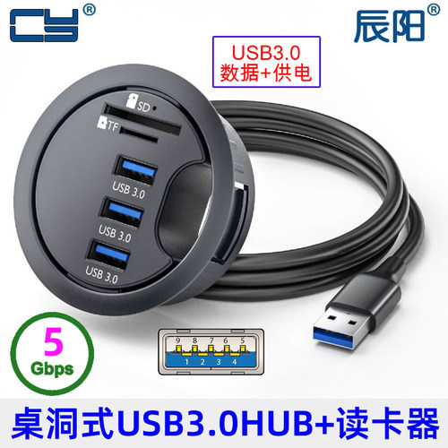 辰阳桌洞嵌入式USB3.0扩展坞