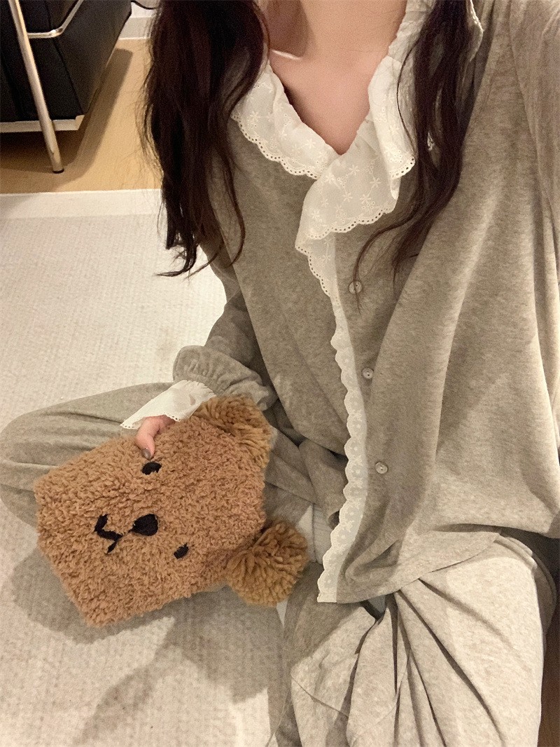 女毛巾棉甜美蕾丝可外穿家居服